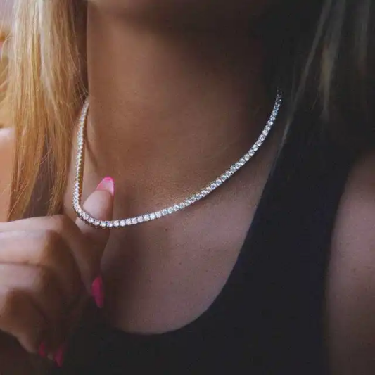 Luxury silver diamond tennis necklace 3mm medium size stone