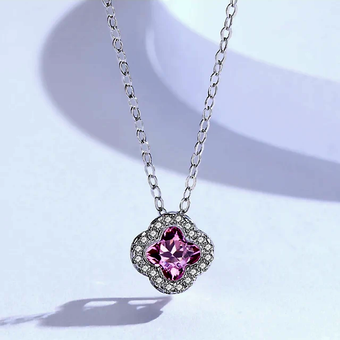 Silver ruby clover necklace