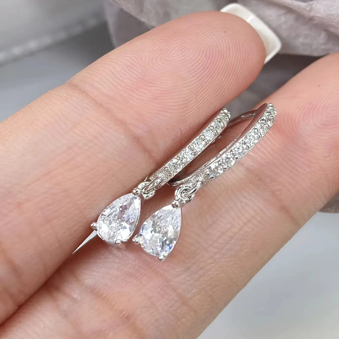 Rain drop earrings tiny size 3mm stone