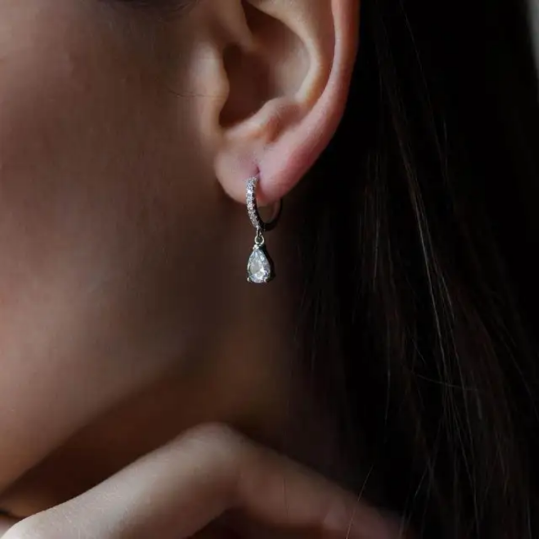 Rain drop earrings tiny size 3mm stone
