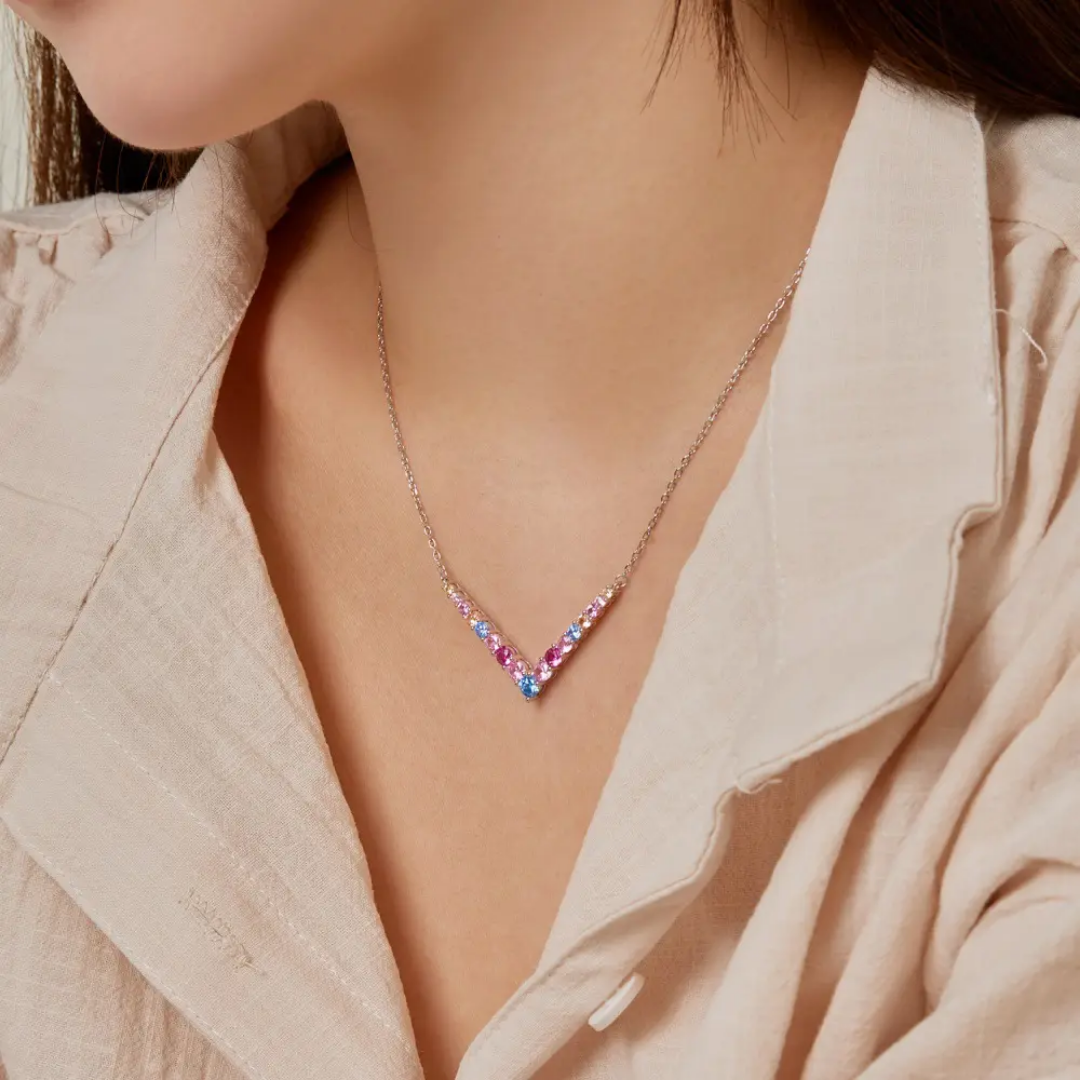 multi diamond V necklace gold colour chain
