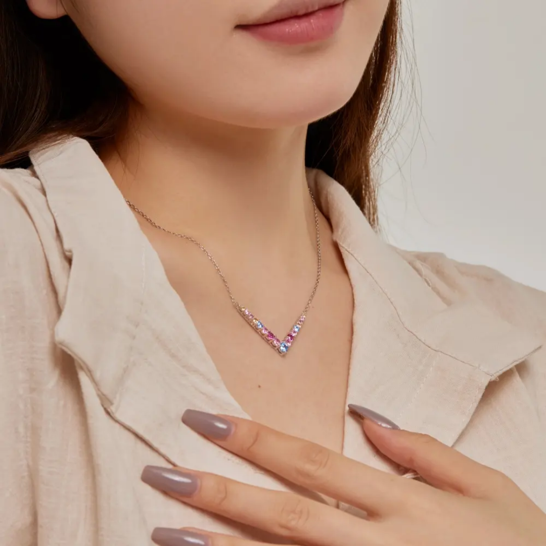 multi diamond V necklace gold colour chain