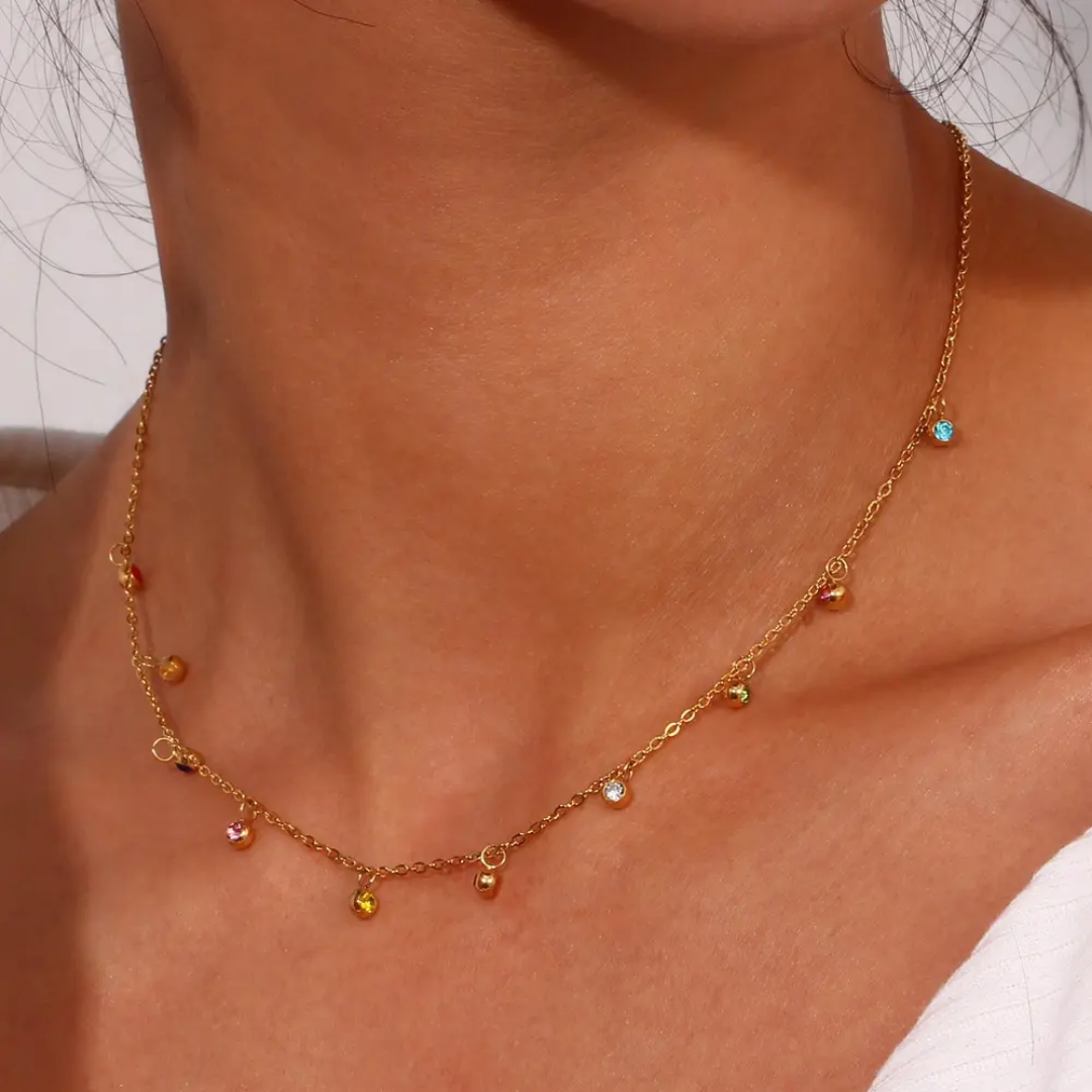 Premium Multi colour round dainty necklace best seller