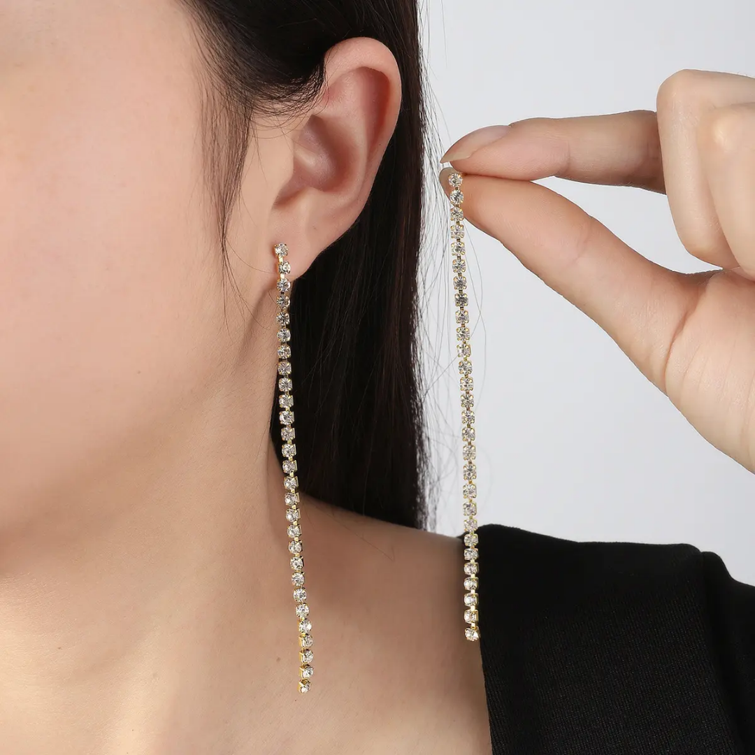 gold fine tennis necklace set with earing