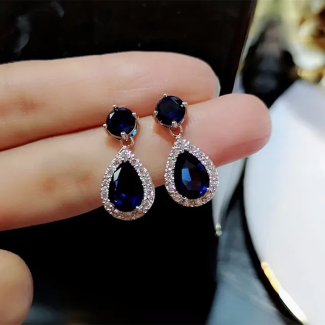Navy blue gold drop earings