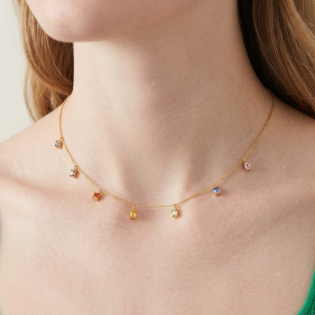 Multi colour square necklace best seller 5 star