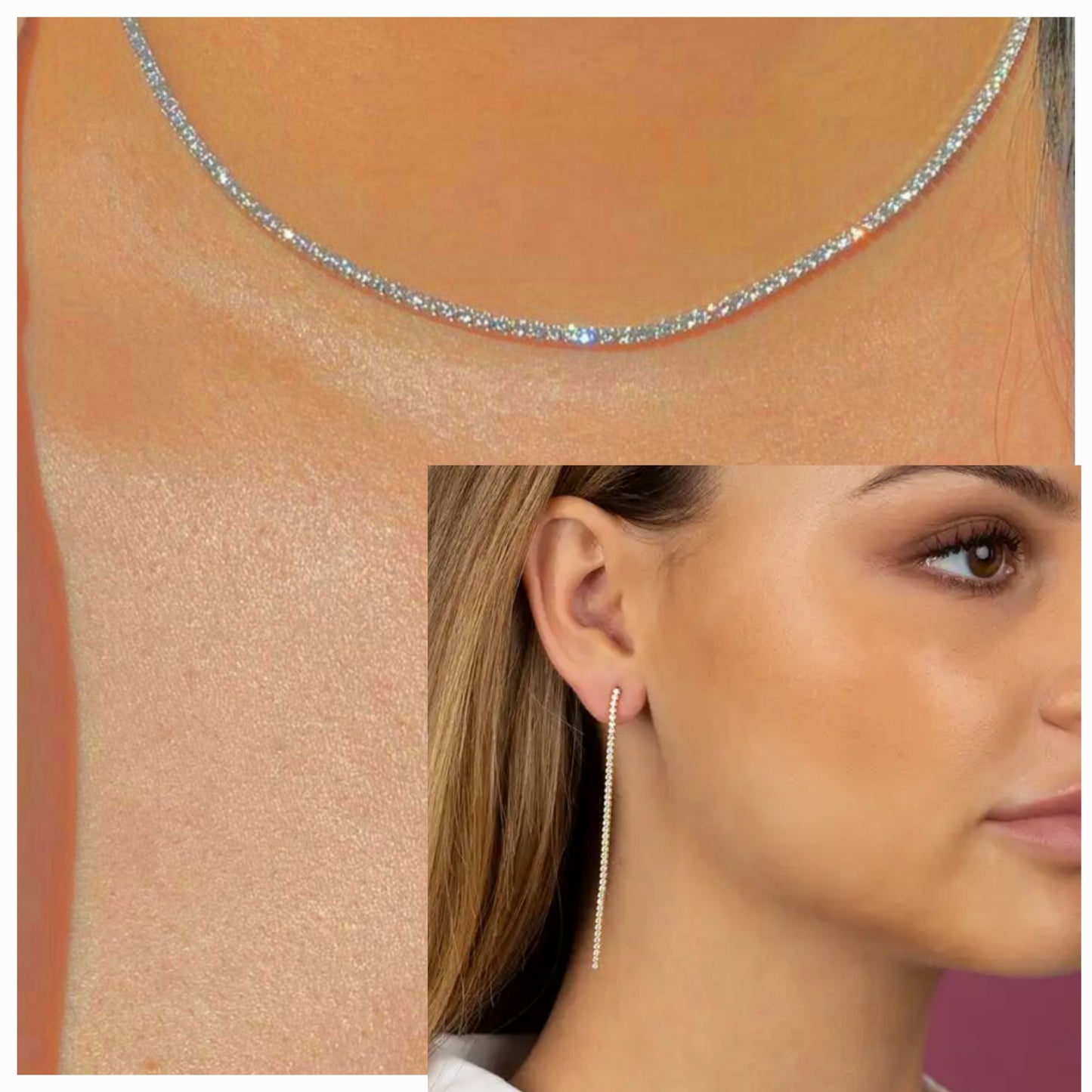 gold fine tennis necklace set with earing