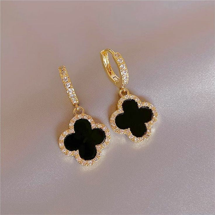 Black matte clover 2 sided earrings