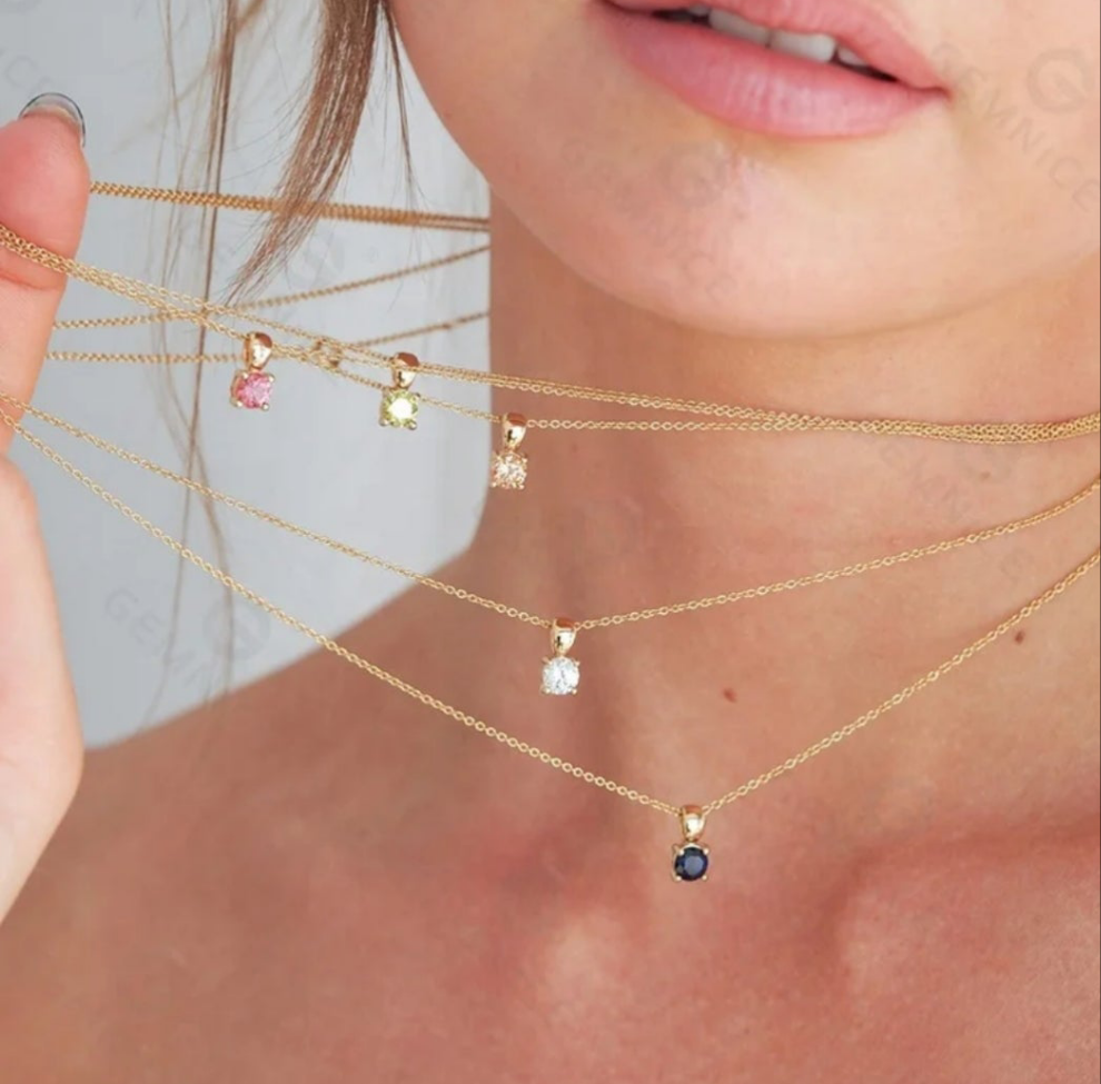 Baby pink tiny square necklace