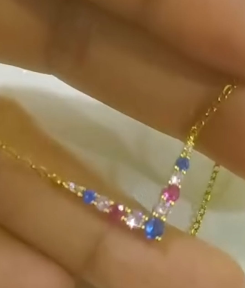 multi diamond V necklace gold colour chain