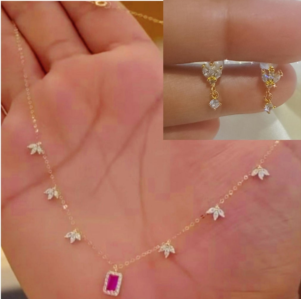 Egyption ruby set 3 leaf earing with necklace