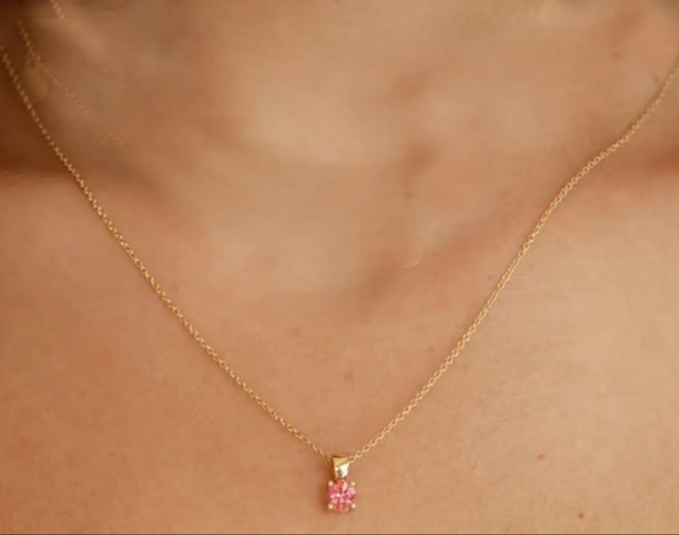 Baby pink tiny square necklace