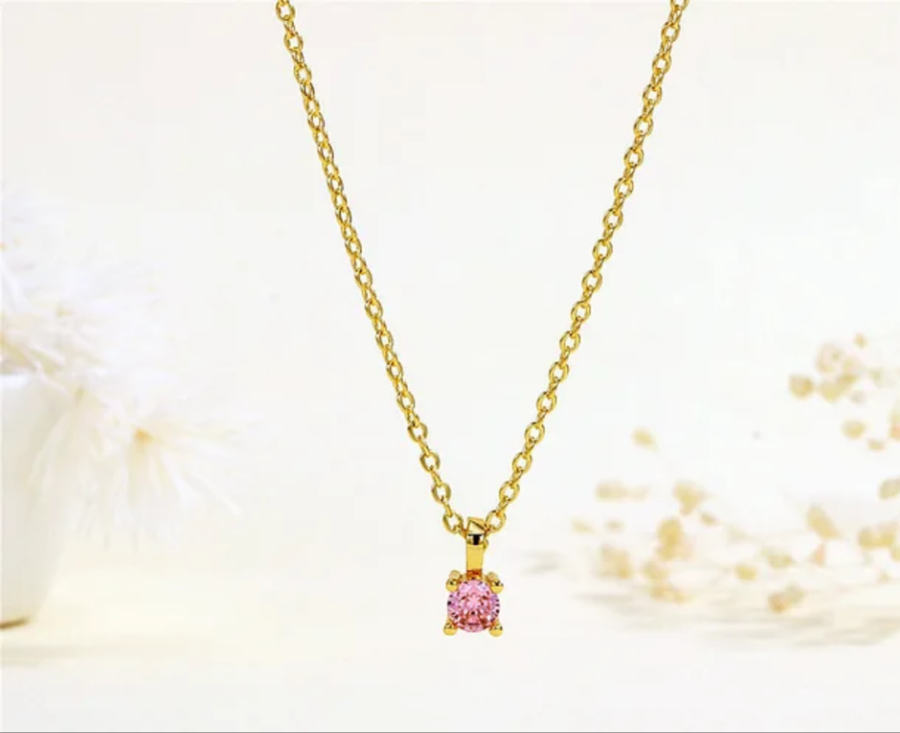 Baby pink tiny square necklace