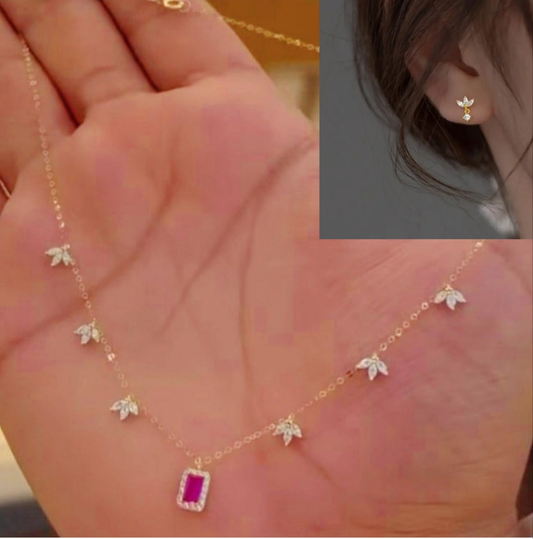 Egyption ruby set 3 leaf earing with necklace