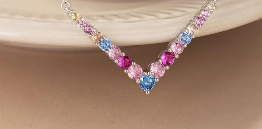 multi diamond V necklace gold colour chain