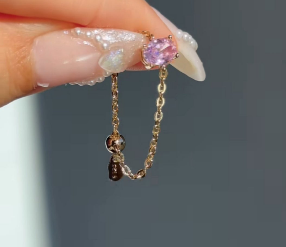 Baby pink adjustable oval chain ring