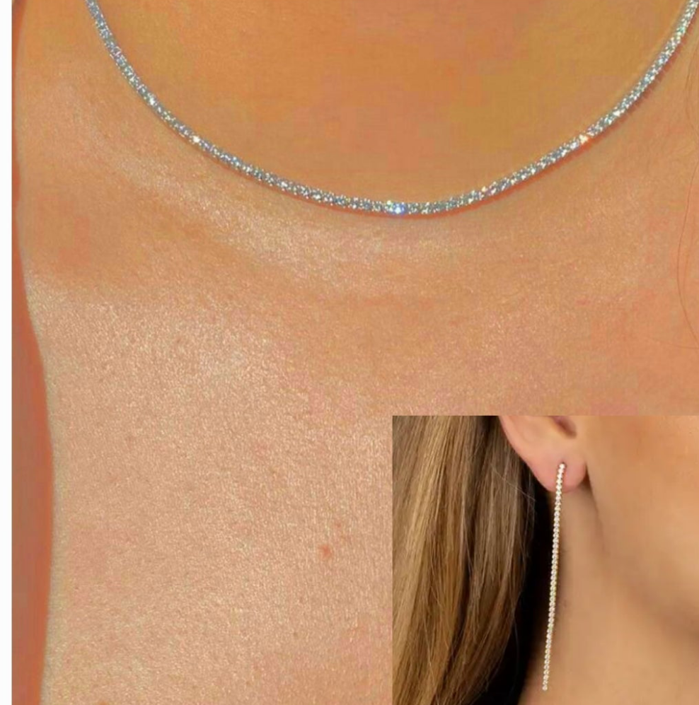 gold fine tennis necklace set with earing