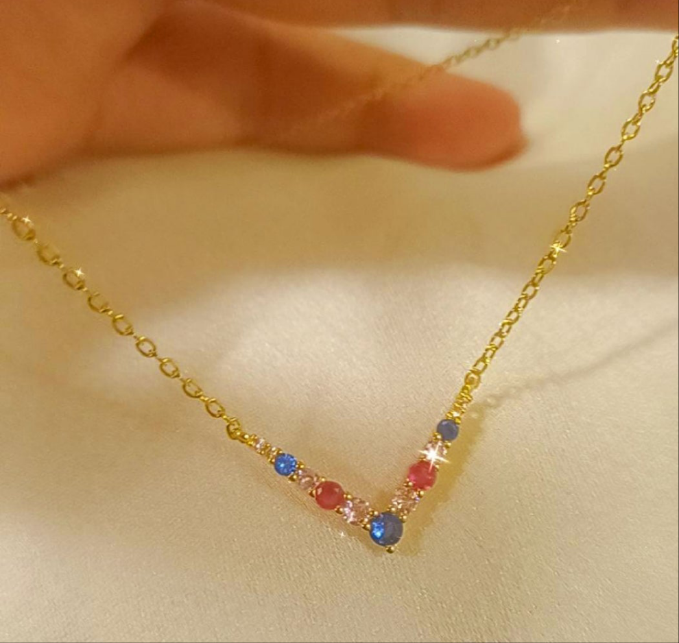 multi diamond V necklace gold colour chain