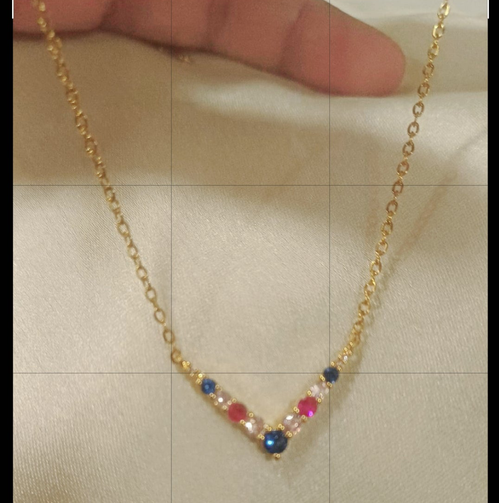 multi diamond V necklace gold colour chain