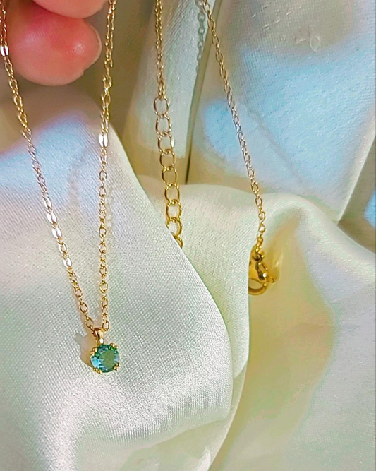 Marine blue tiny square necklace