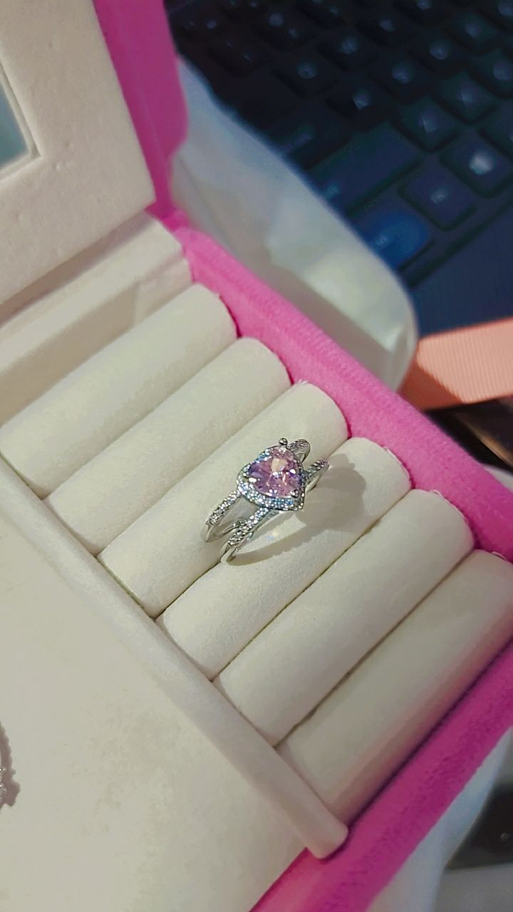 Baby pink silver heart ring adjustable