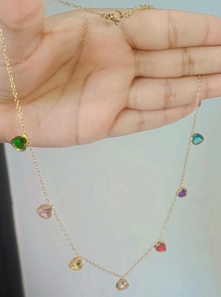 Jasmine multi heart necklace gold colour