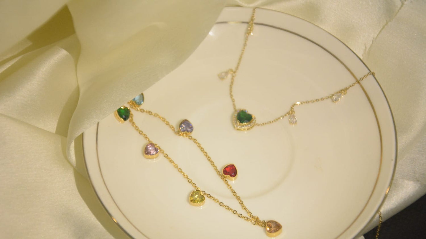 Jasmine multi heart necklace gold colour