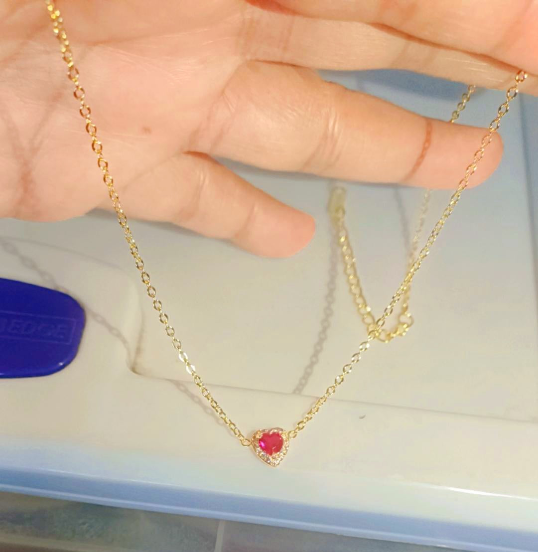 Ruby pink heart necklace very tiny size 2mm