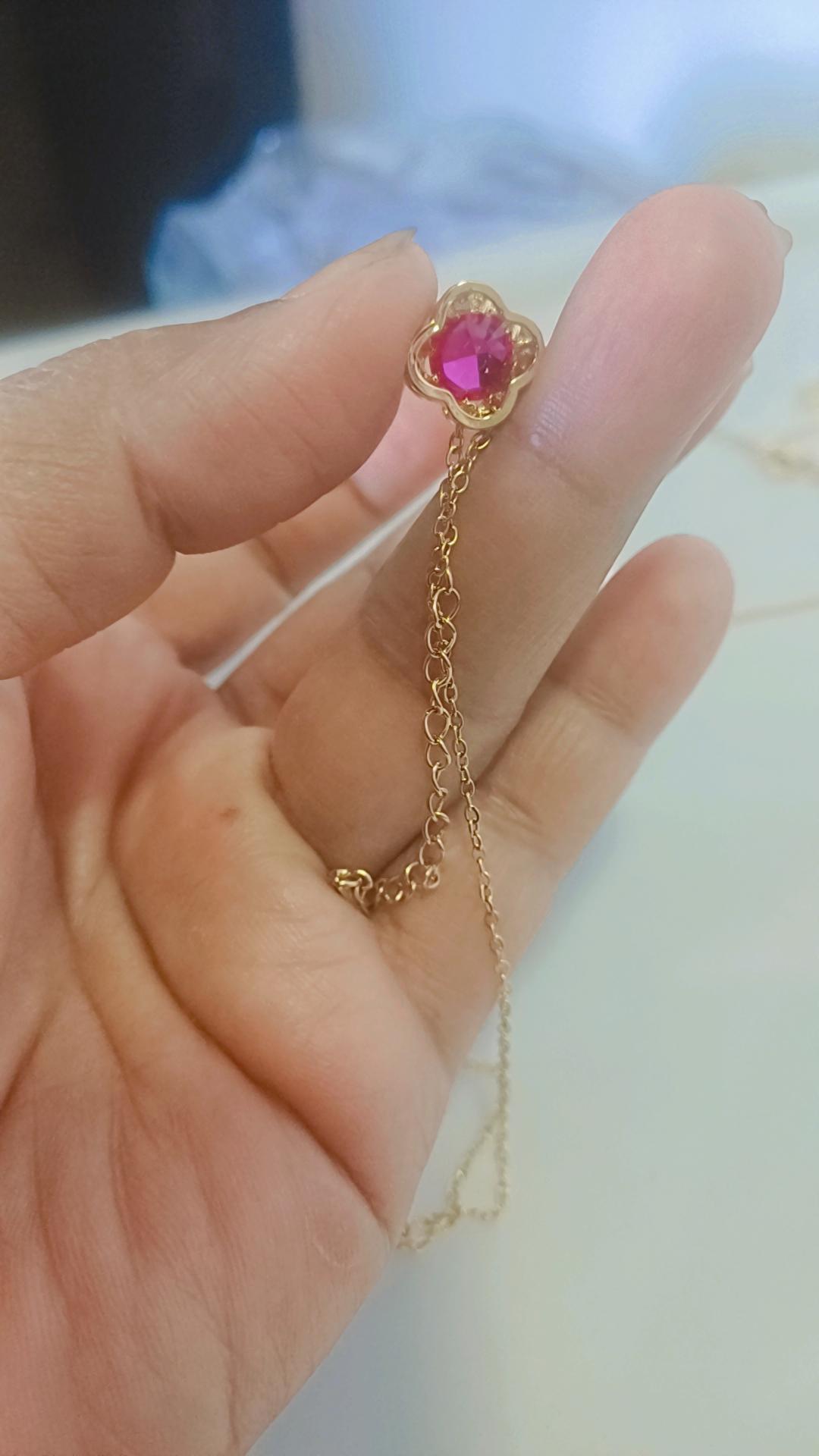 Gold dark pink clover necklace