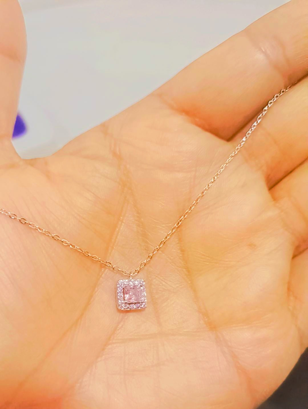Baby pink silver square necklace