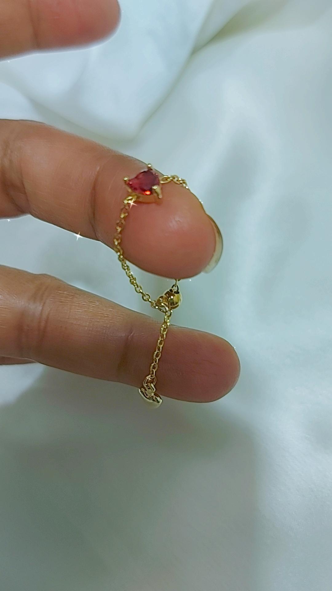 Red wine heart chain rings adustable