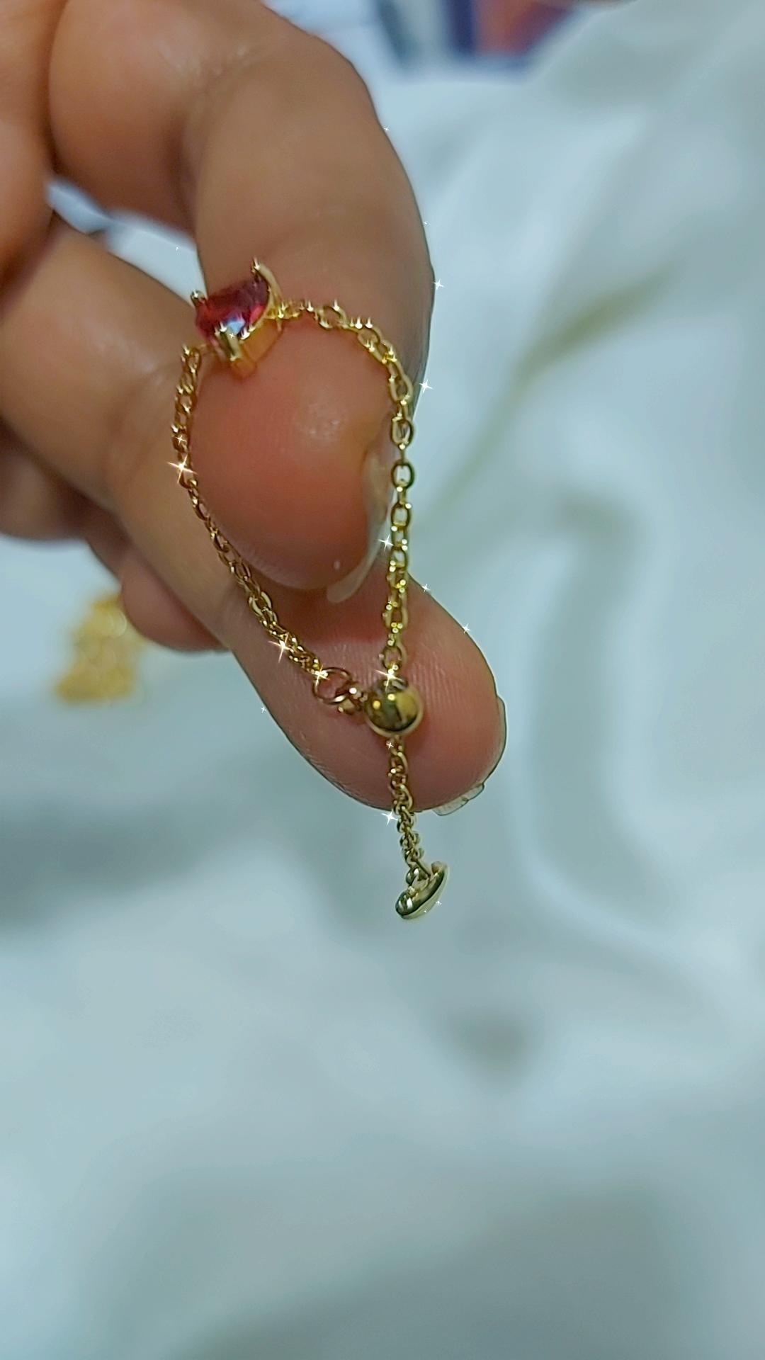 Red wine heart chain rings adustable