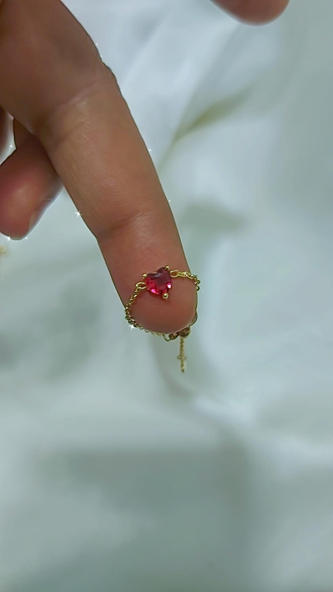 Red wine heart chain rings adustable