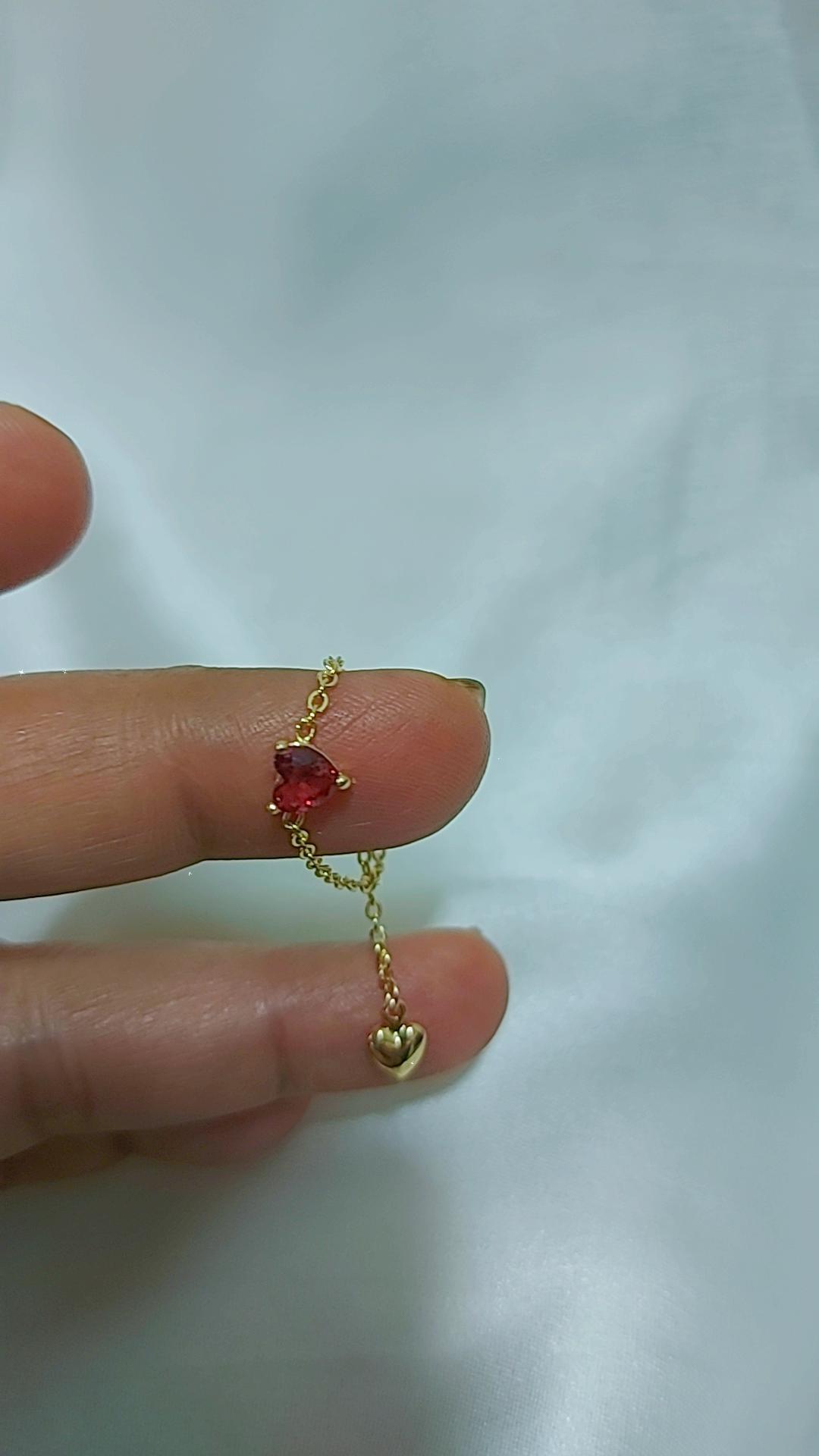 Red wine heart chain rings adustable