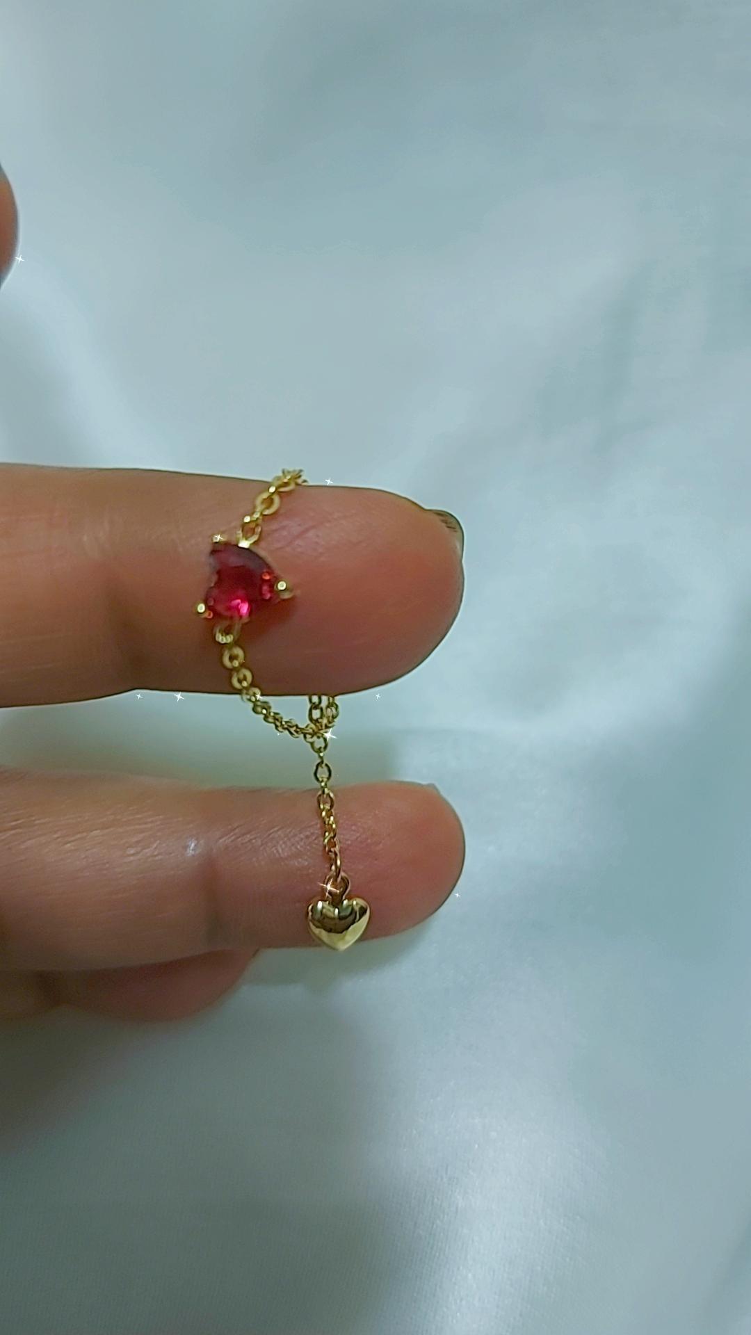 Red wine heart chain rings adustable