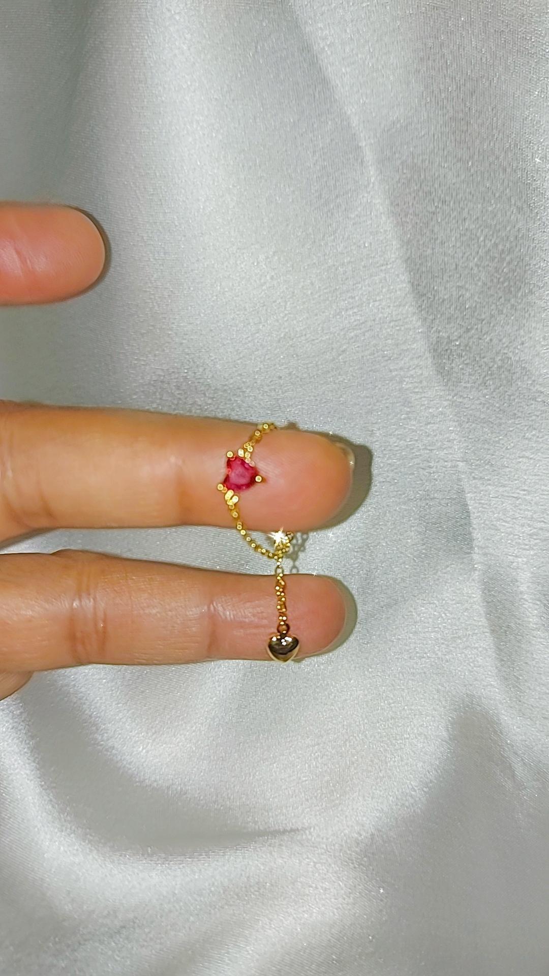 Red wine heart chain rings adustable