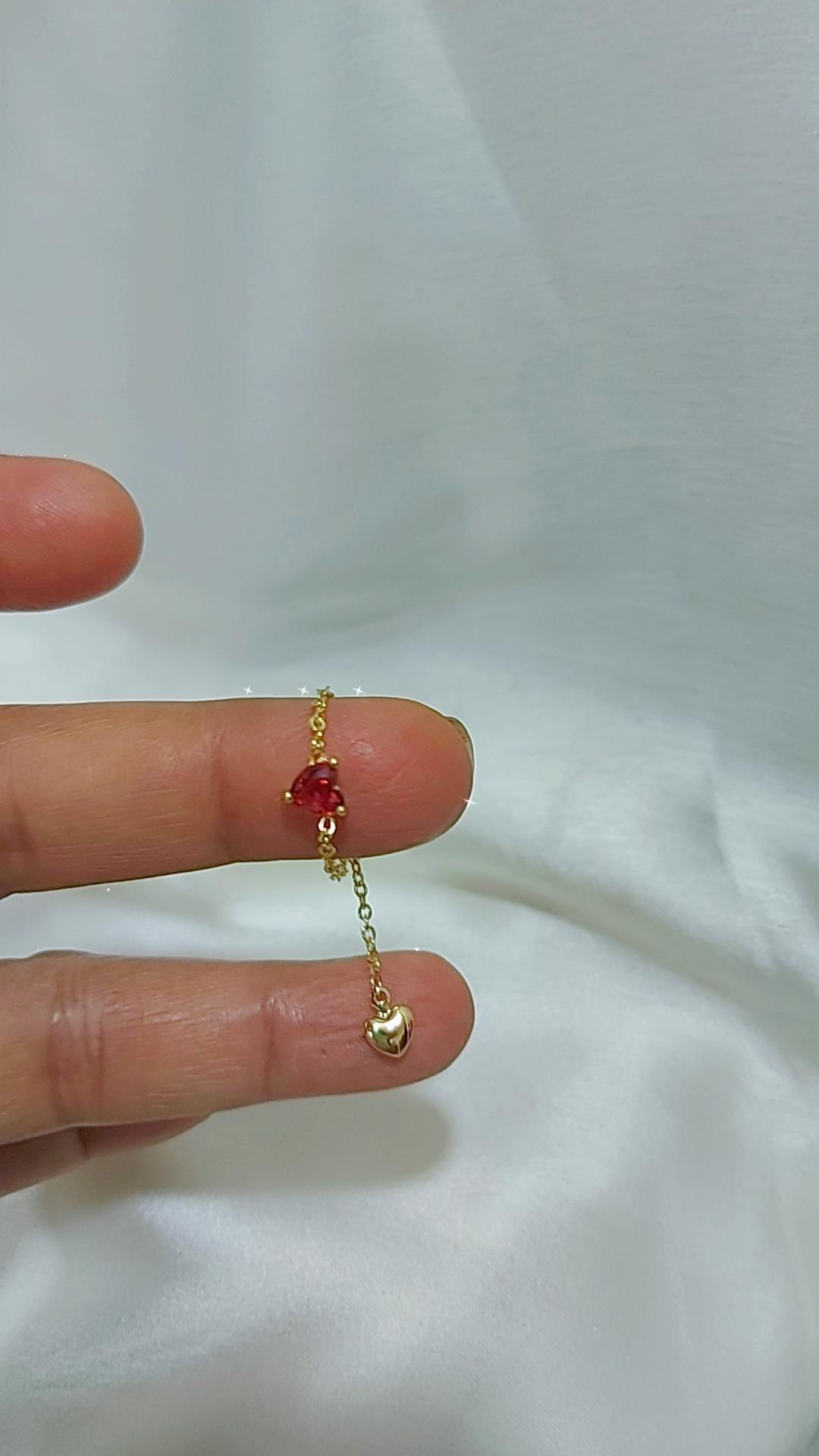 Red wine heart chain rings adustable