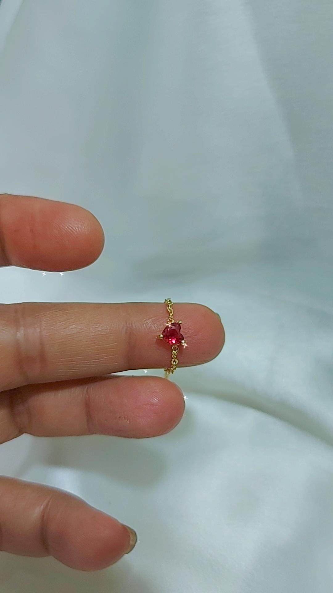 Red wine heart chain rings adustable