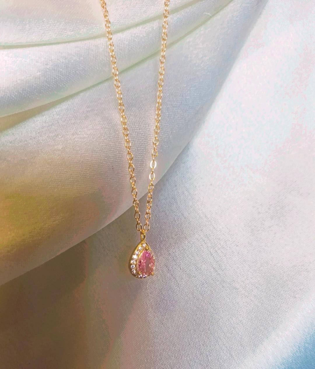 Baby pink pear necklace gold chain