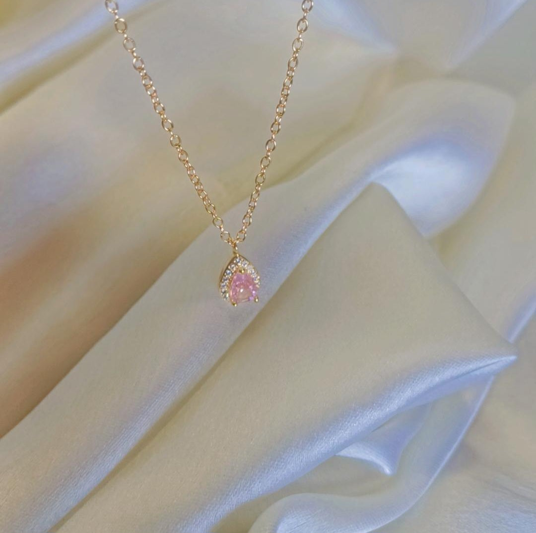 Baby pink pear necklace gold chain