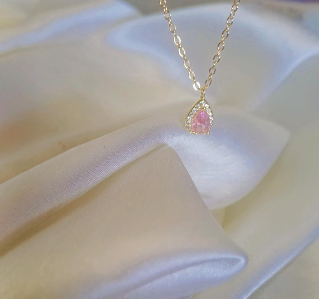 Baby pink pear necklace gold chain