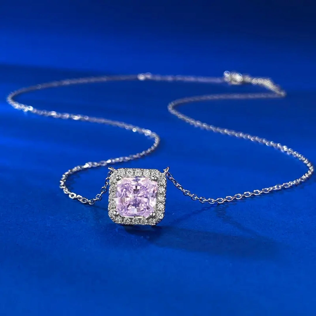 Baby pink silver square necklace