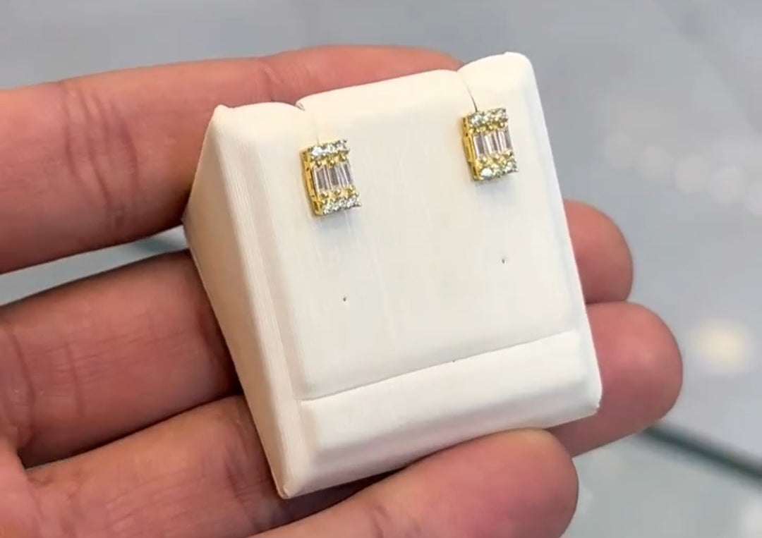 Gold square stone cut stud