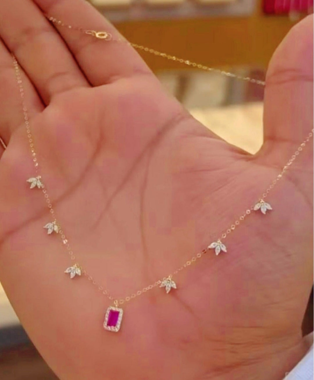 Egyption ruby set 3 leaf earing with necklace
