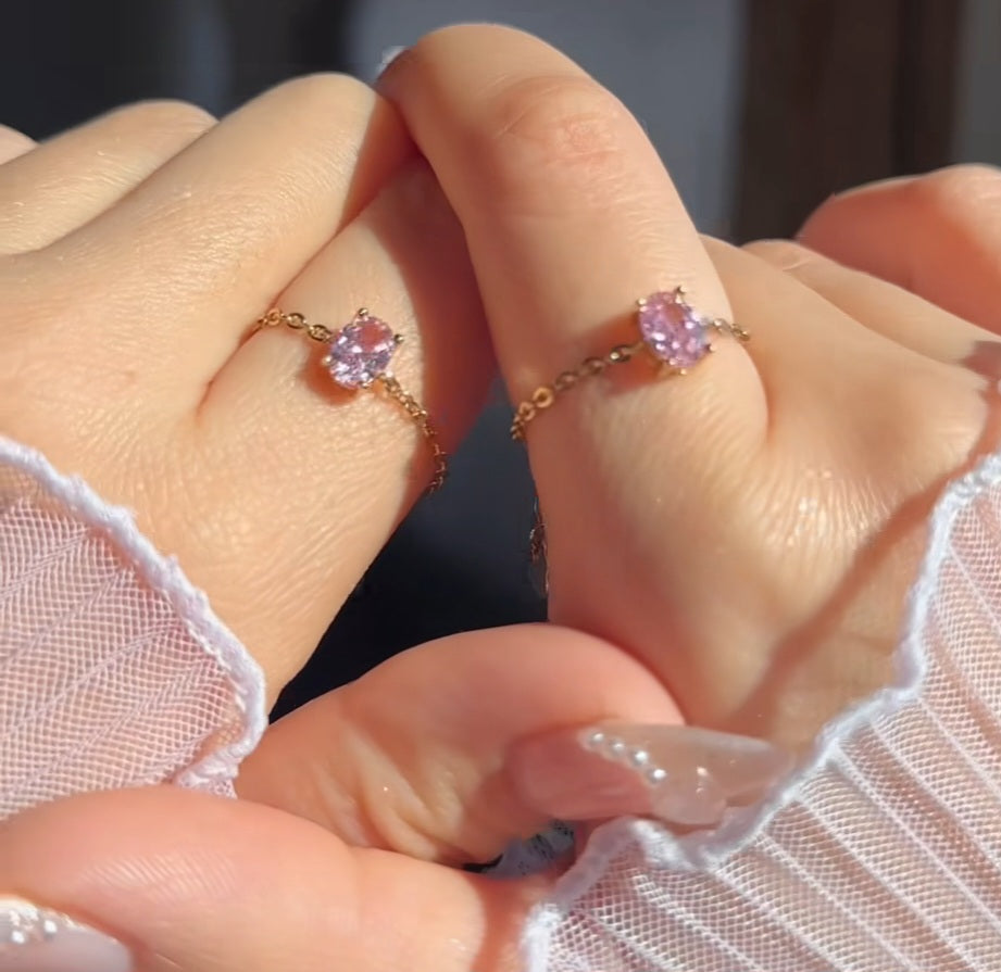 Baby pink adjustable oval chain ring