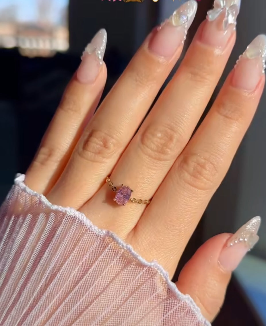 Baby pink adjustable oval chain ring