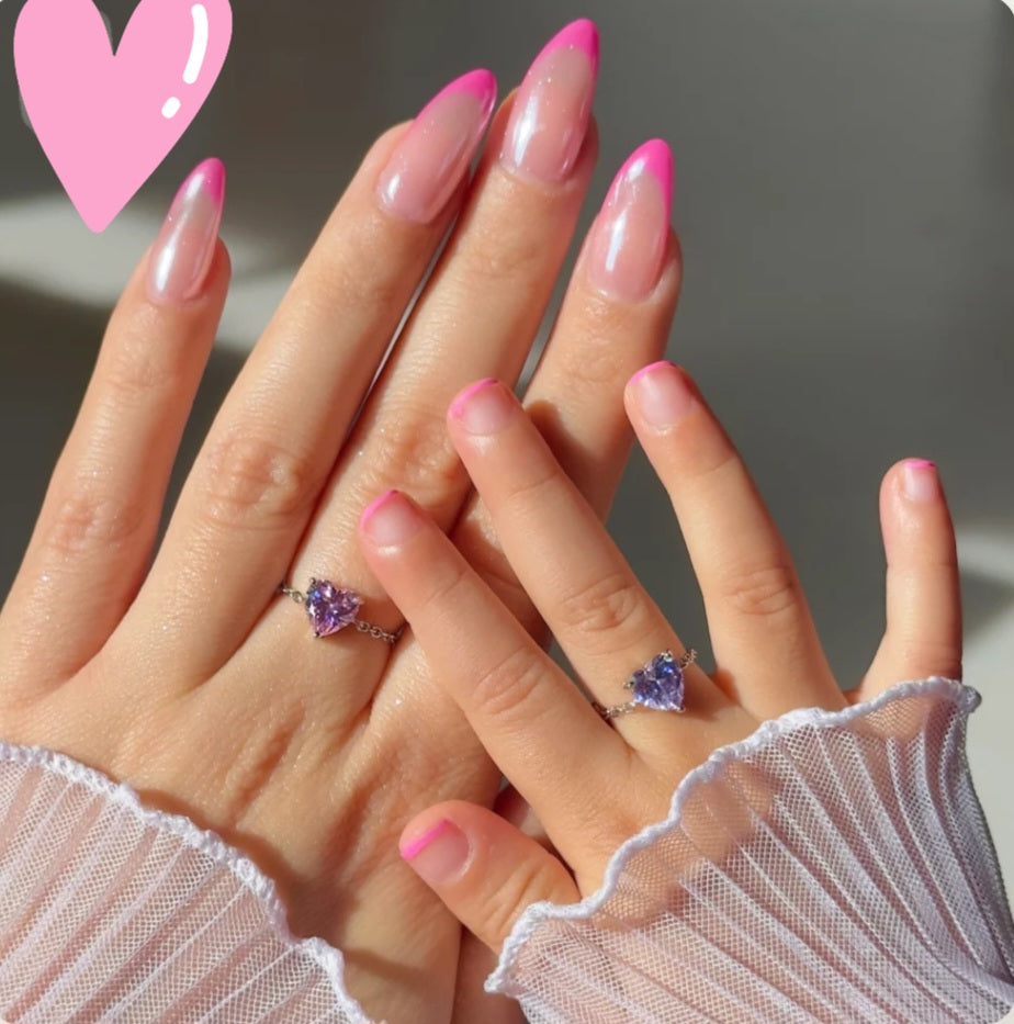 Baby pink adjustable heart chain rings single piece
