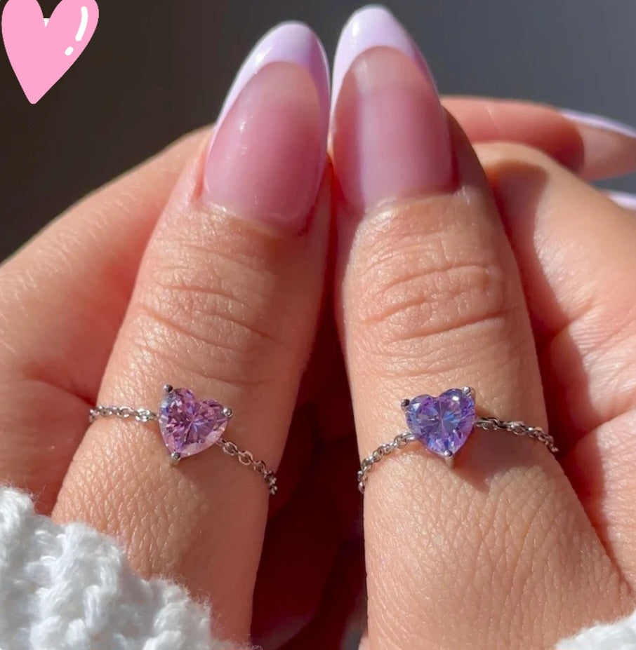 Baby pink adjustable heart chain rings single piece