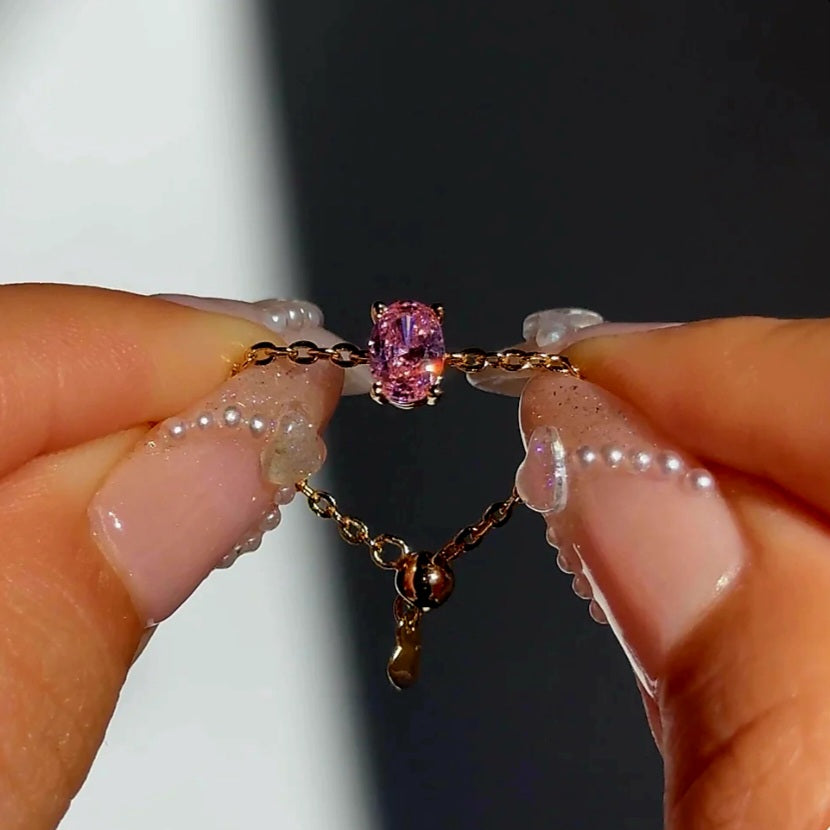 Baby pink adjustable oval chain ring