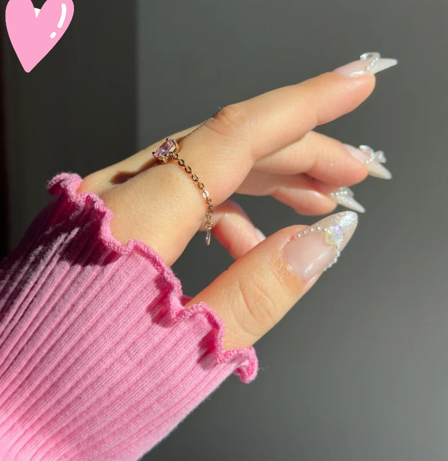 Baby pink adjustable oval chain ring